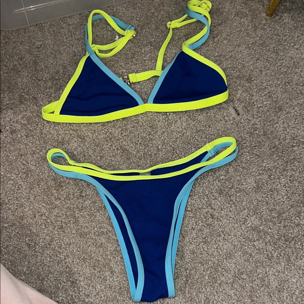 SHEIN Neon Yellow and Blue Bikini
